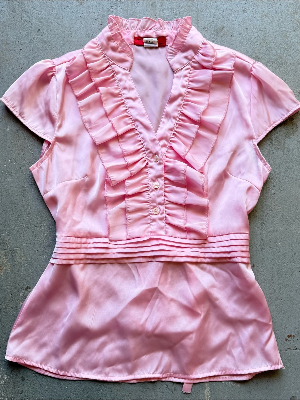 Y2K Office Siren Coquette Pink Satin Blouse Ruffles